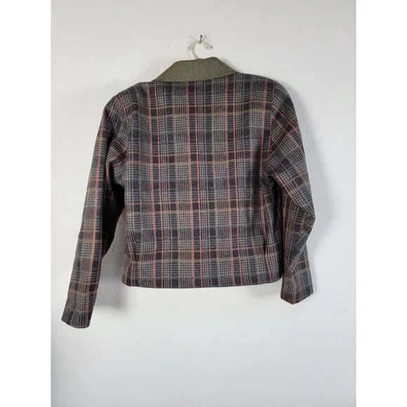 Vintage Kositchek's Wool Plaid Blazer Women's Cropped Jacket Retro Shawl Collar